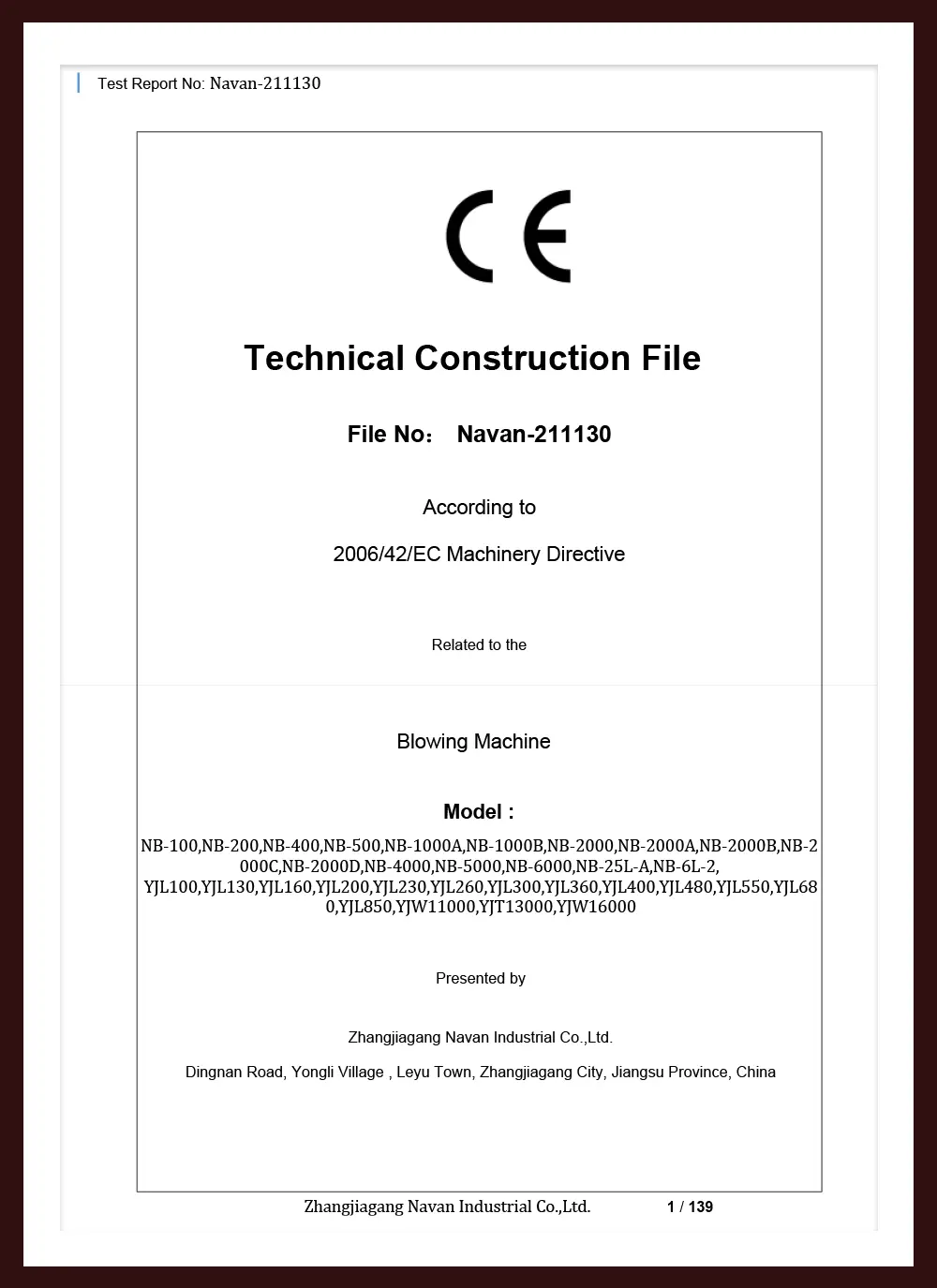navan machine navan machine Blowing Machine CE Certificate